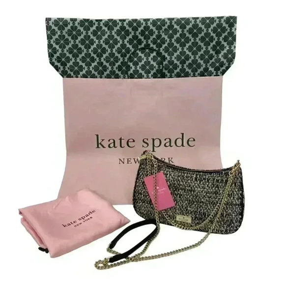 Kate Spade Tweed Tinsel Hobo Party Bag Golden Link Chain Strap Handle - Picture 1 of 4